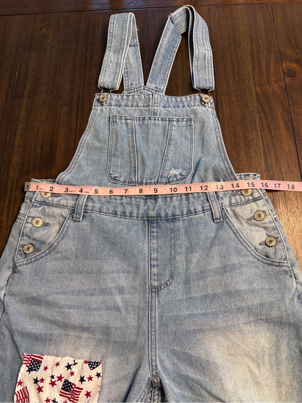 Upcycled Patriotic Patchwork Denim Overalls Small USA Flag Distressed Festival - Picture 6 of 10